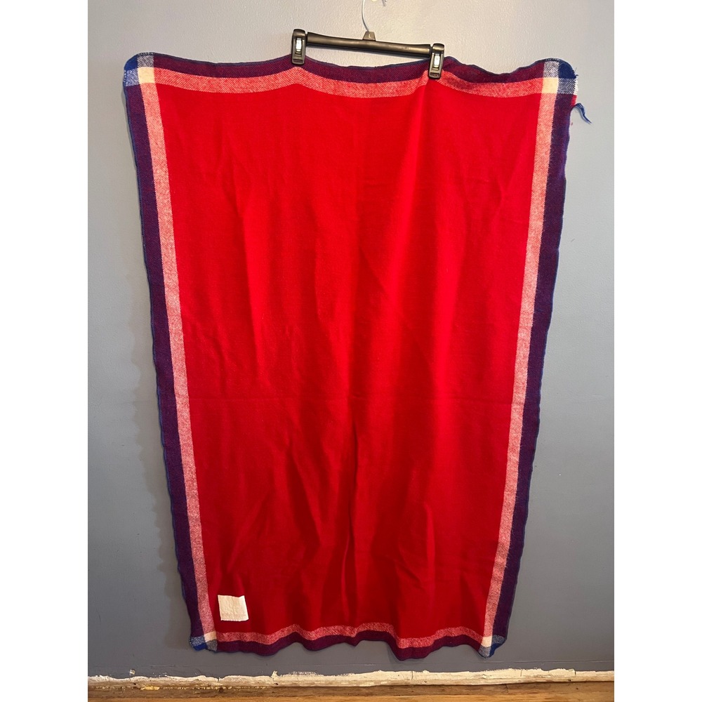 Vintage Fairbault Woolen Mill Navajo Wool Blend Blanket Throw 36" X 55" Blue Red
